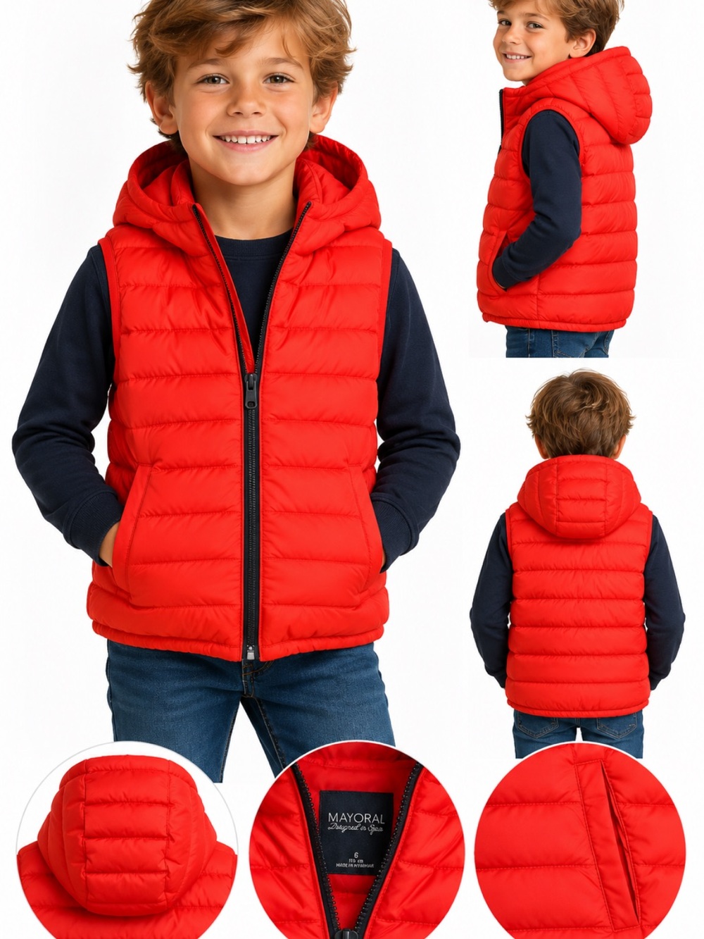 Mayoral Red Quilted Hooded Puffer Vest for Kids